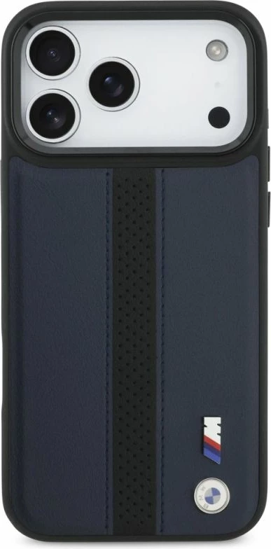 Kutí telefoni BMW M Perforated Stripe Logo MagSafe për iPhone 17 Pro Max, kaltër e errët