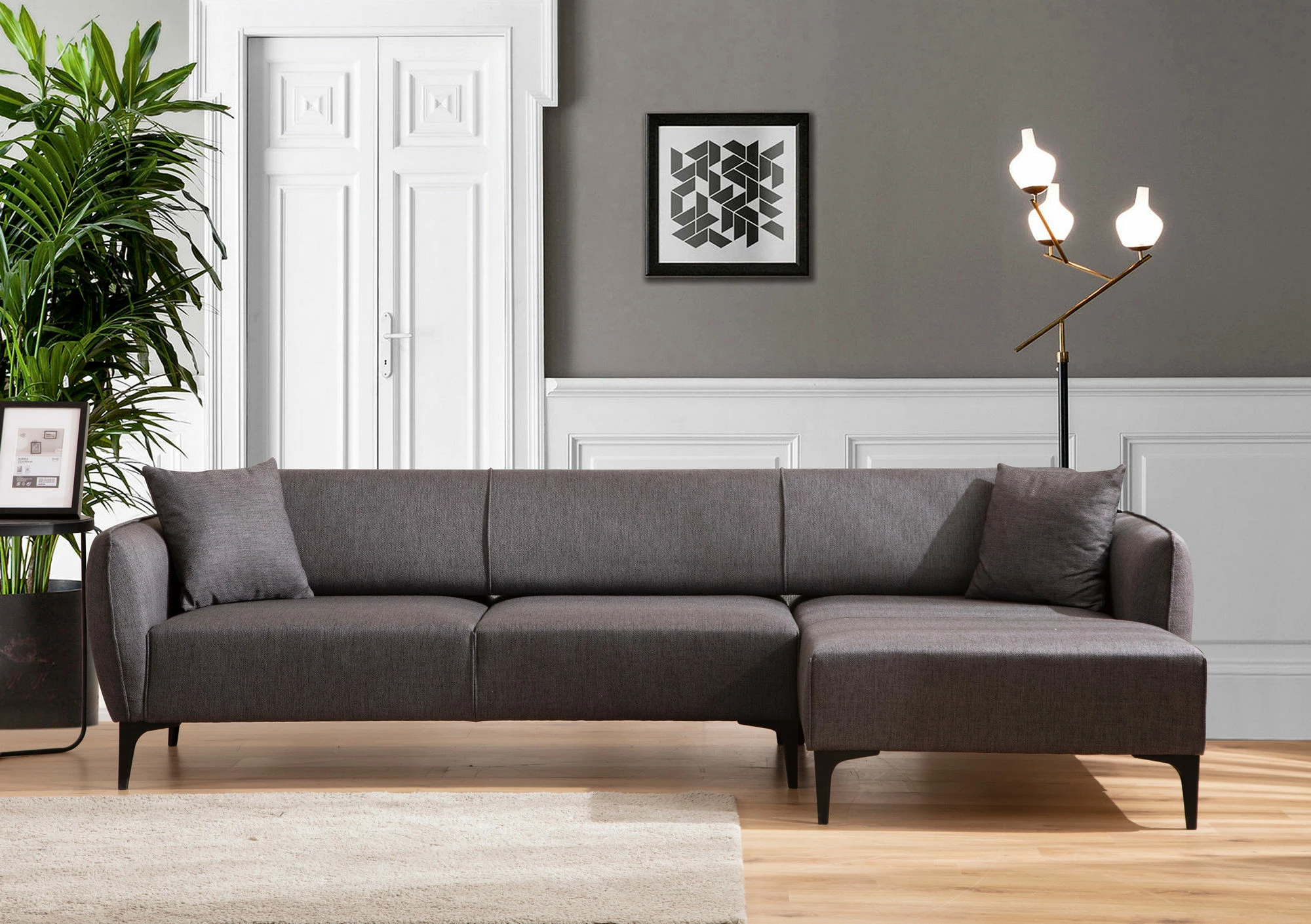 Kënd-sofë Atelier del Sofa, Belissimo, kënd i djathtë, ngjyrë gri e errët