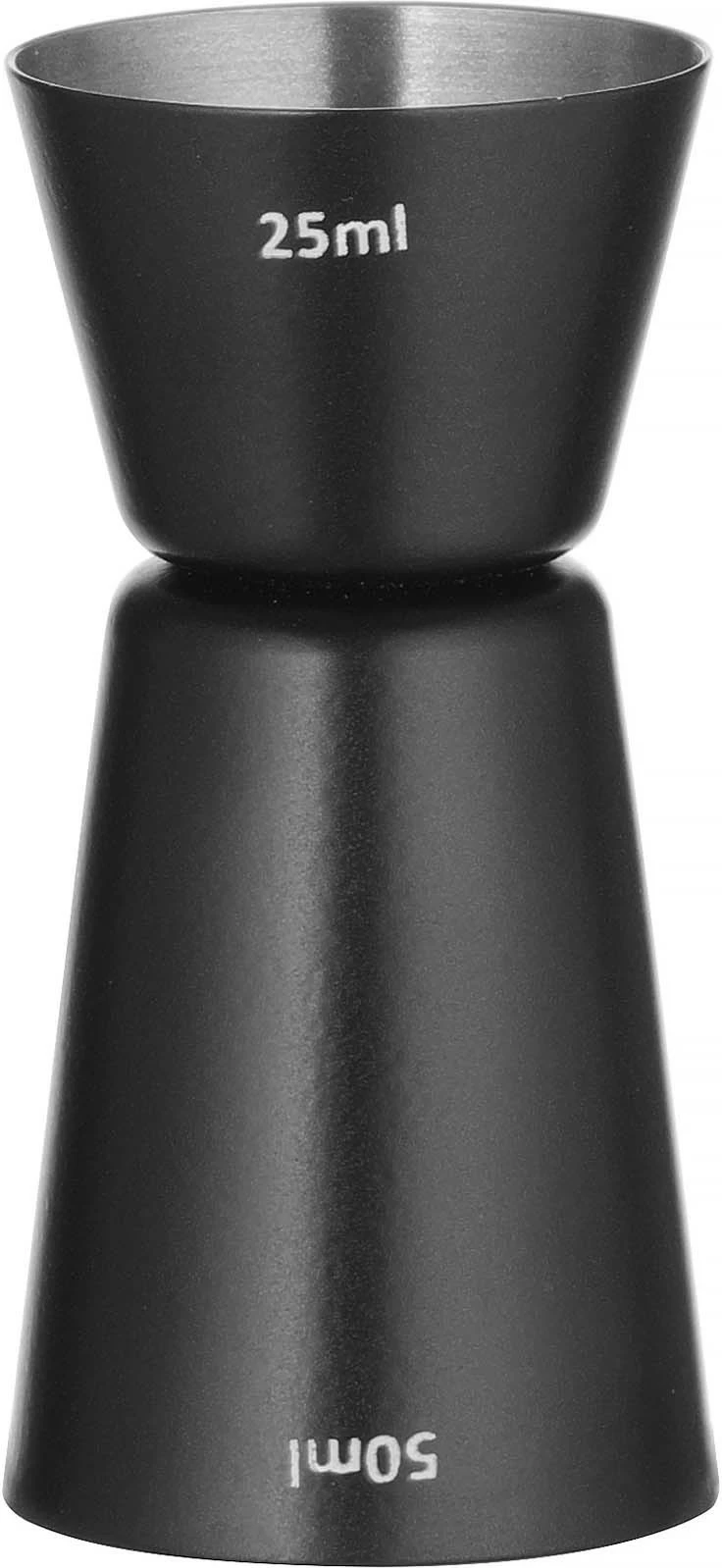 matës koktejli, Bar Up, 25/50 ml, çelik inox, i dyanshëm, diametër 45 mm, lartësi 85 mm, e zezë