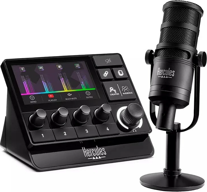 Kit stream Hercules Stream Essentials XLR, mikrofon kardioid, kontrollues audio, e zezë