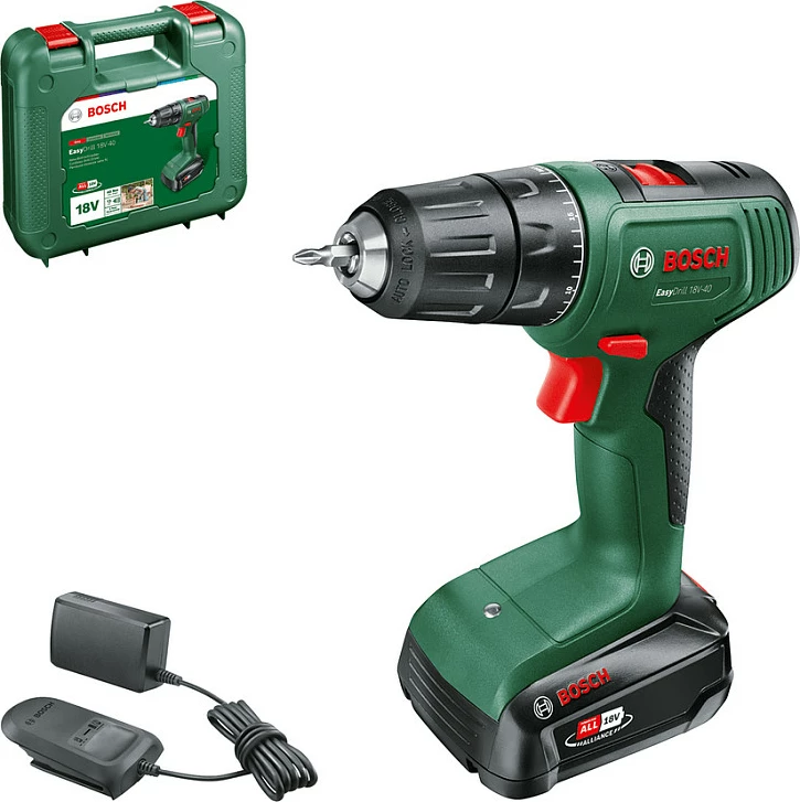 Burgji-vidhosës me bateri Bosch EasyDrill 18V-40, 18V 1.5Ah, brushless, 2 shpejtësi, jeshile/zezë
