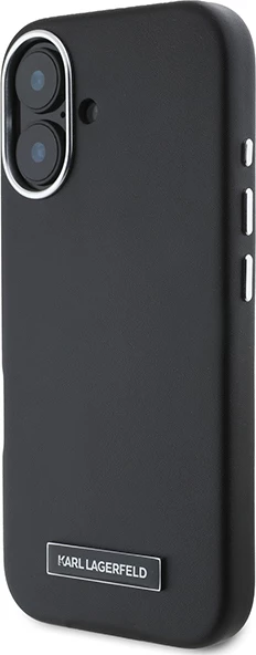 Mbështjellës Karl Lagerfeld FW Metal Plate MagSafe për iPhone 16 Plus, i zi