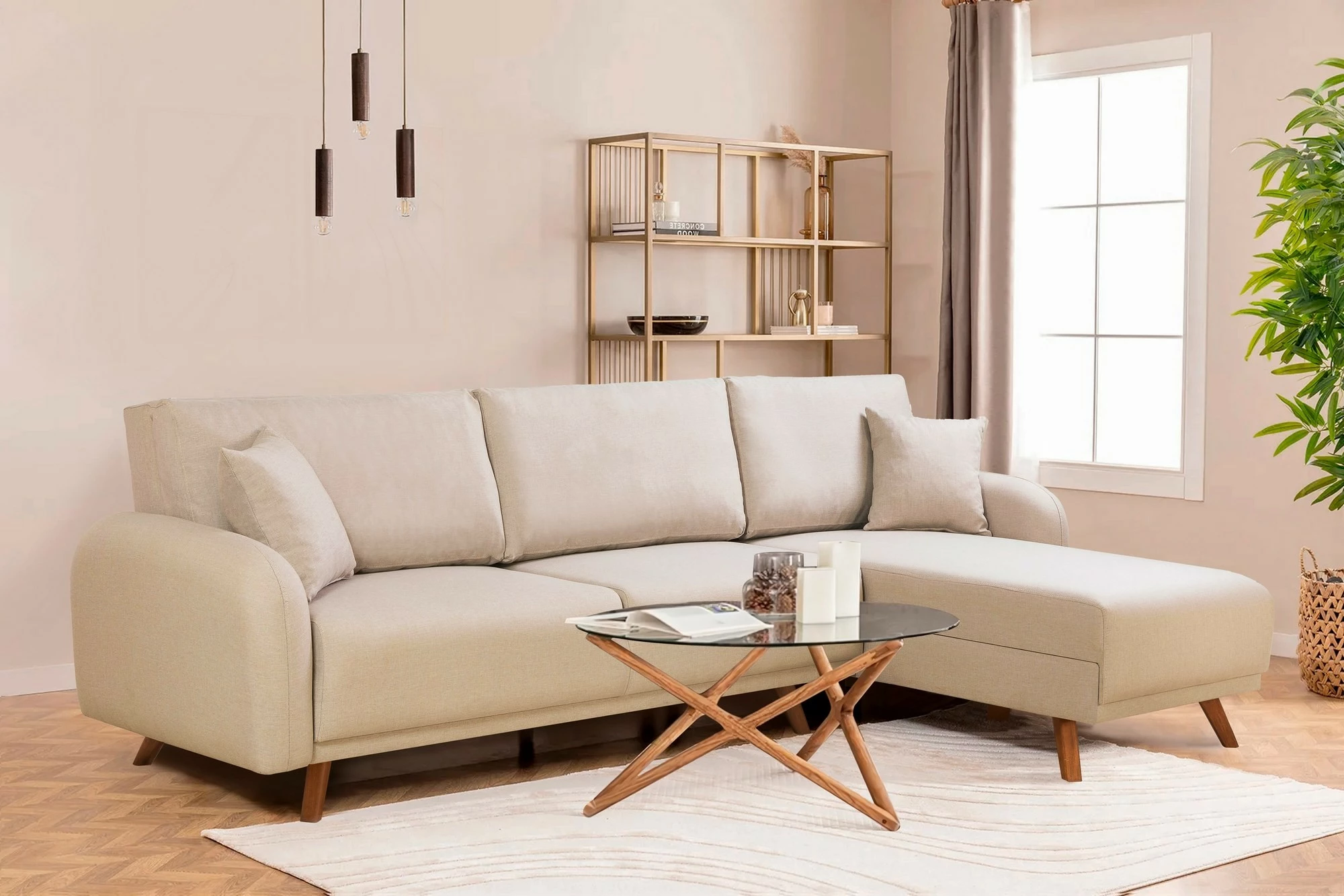 Kënd-sofë krevati Hera 2, ngjyrë krem, Atelier del Sofa