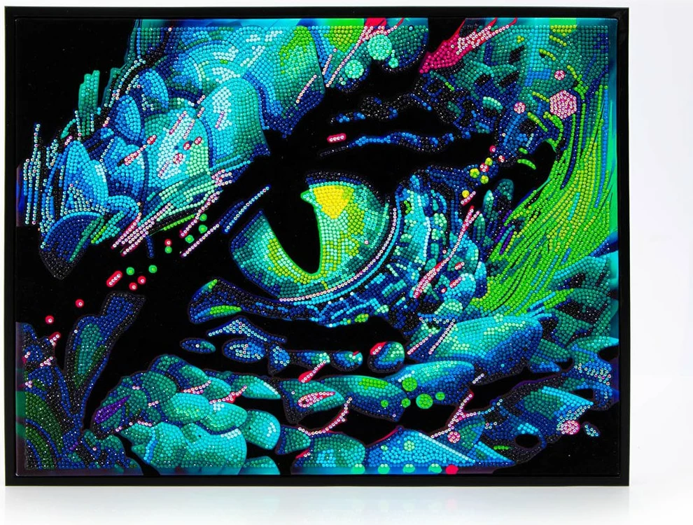 Set mozaik me diamantë Diamond Dotz Adults Flocked Neon Dragon Eye 18\" x 14\" shumëngjyrësh neon