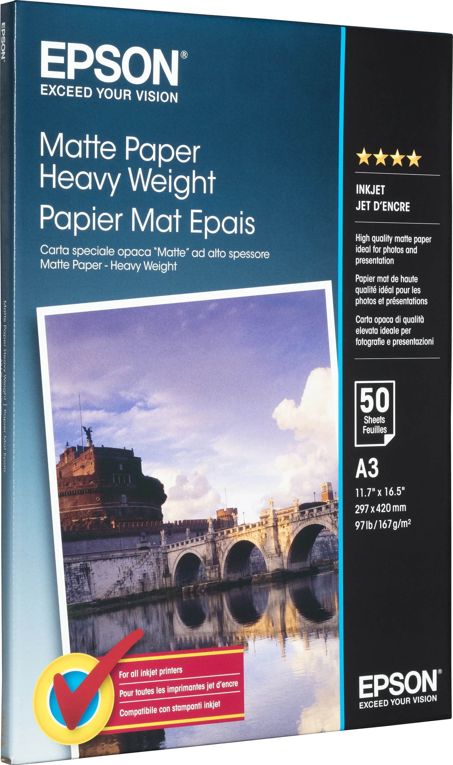 Letër mat Epson Matte Paper Heavy Weight A3, 167g/m², 50 fletë, e bardhë