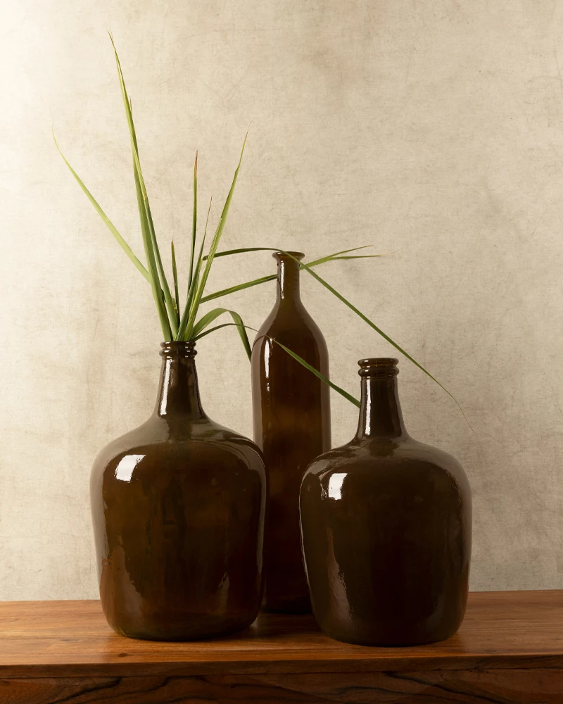 Shishe dekorative prej qelqi të ricikluar, ngjyrë karamel, 25x25x40cm