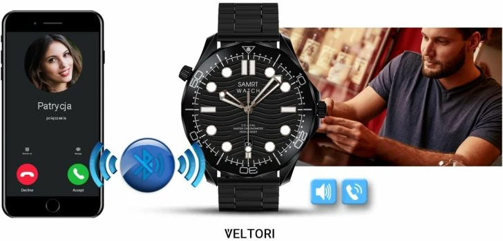 Smartwatch VELTORI unisex, e zezë