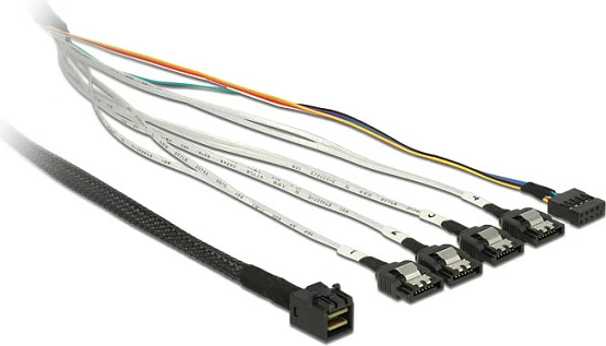 Kabllo Mini SAS HD (SFF-8643) në 4x SATA 7p DeLOCK, 0.5m, multicolor