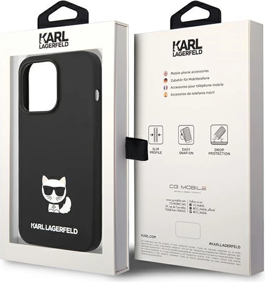 Mbështjellës Karl Lagerfeld KLHCP14LSLCTBK për iPhone 14 Pro 6.1", silikon, Choupette, zi
