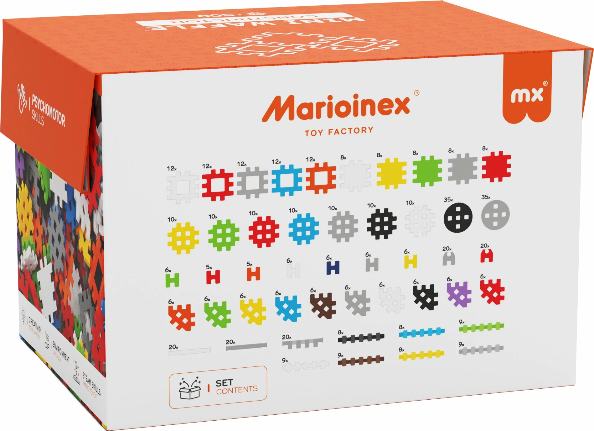 Blloqe konstruktori Mini Waffle Marioinex 902288 500 copë, shumëngjyrëshe