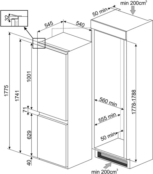 Frigorifer montues SMEG C8175TNE, 254 L