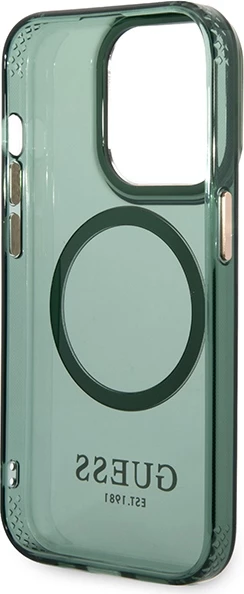 Mbështjellës Guess Gold Outline Translucent MagSafe për iPhone 14 Pro Max 6.7", i gjelbër