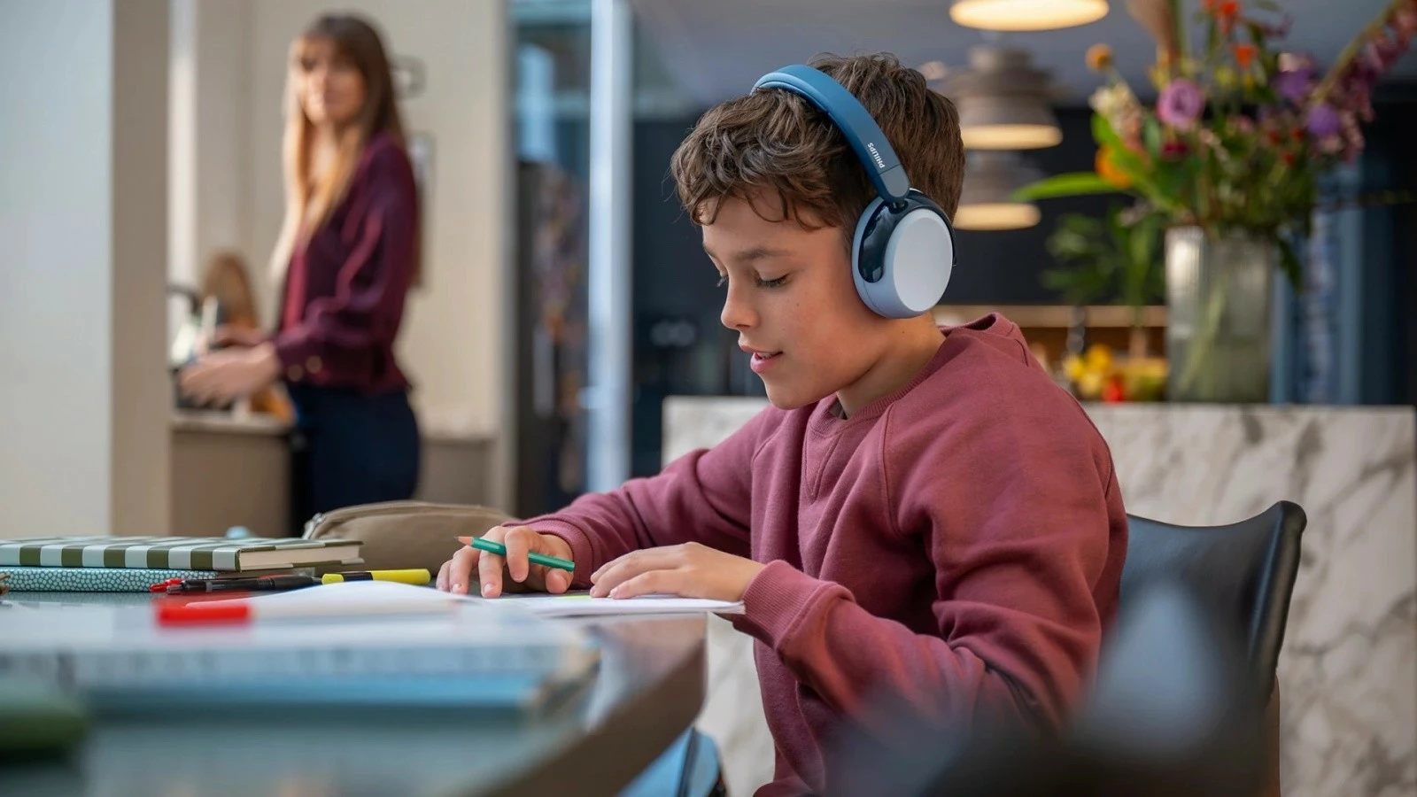 Kufje pa tela për fëmijë Philips TAK5500RT/00 me ANC, Bluetooth 5.4, deri 60 orë, mikrofon, kufizim volumi 75/85 dB, turkeze