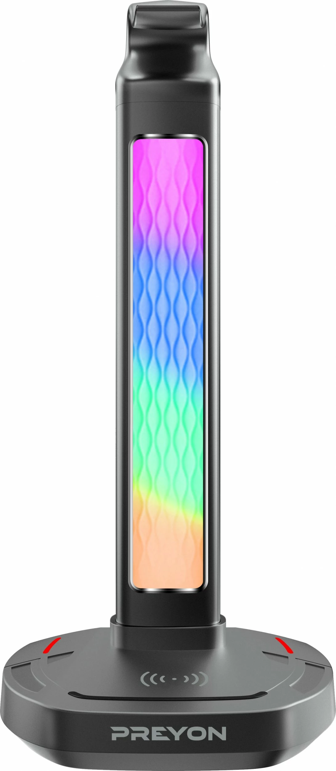 Mbajtëse kufjesh PREYON Heron Beak PHB41B, RGB, karikues pa kabllo, USB hub, e zezë
