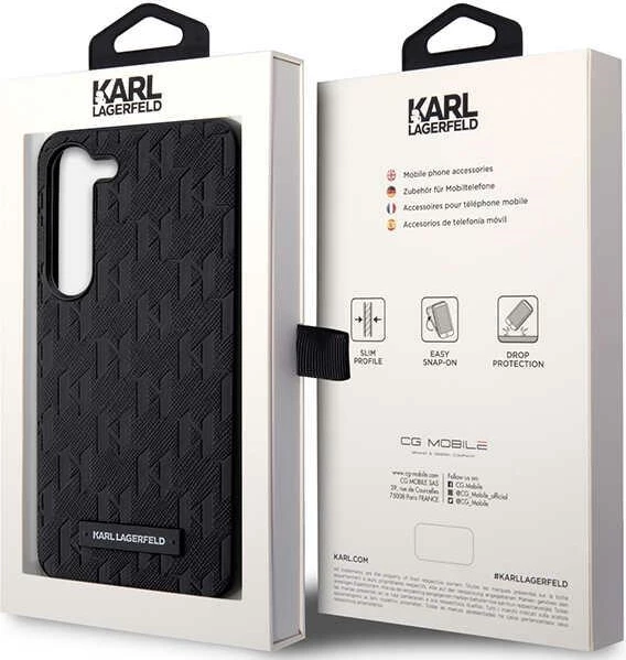 Mbështjellës Karl Lagerfeld Saffiano Mono Metal Logo për Samsung Galaxy S24+, i zi