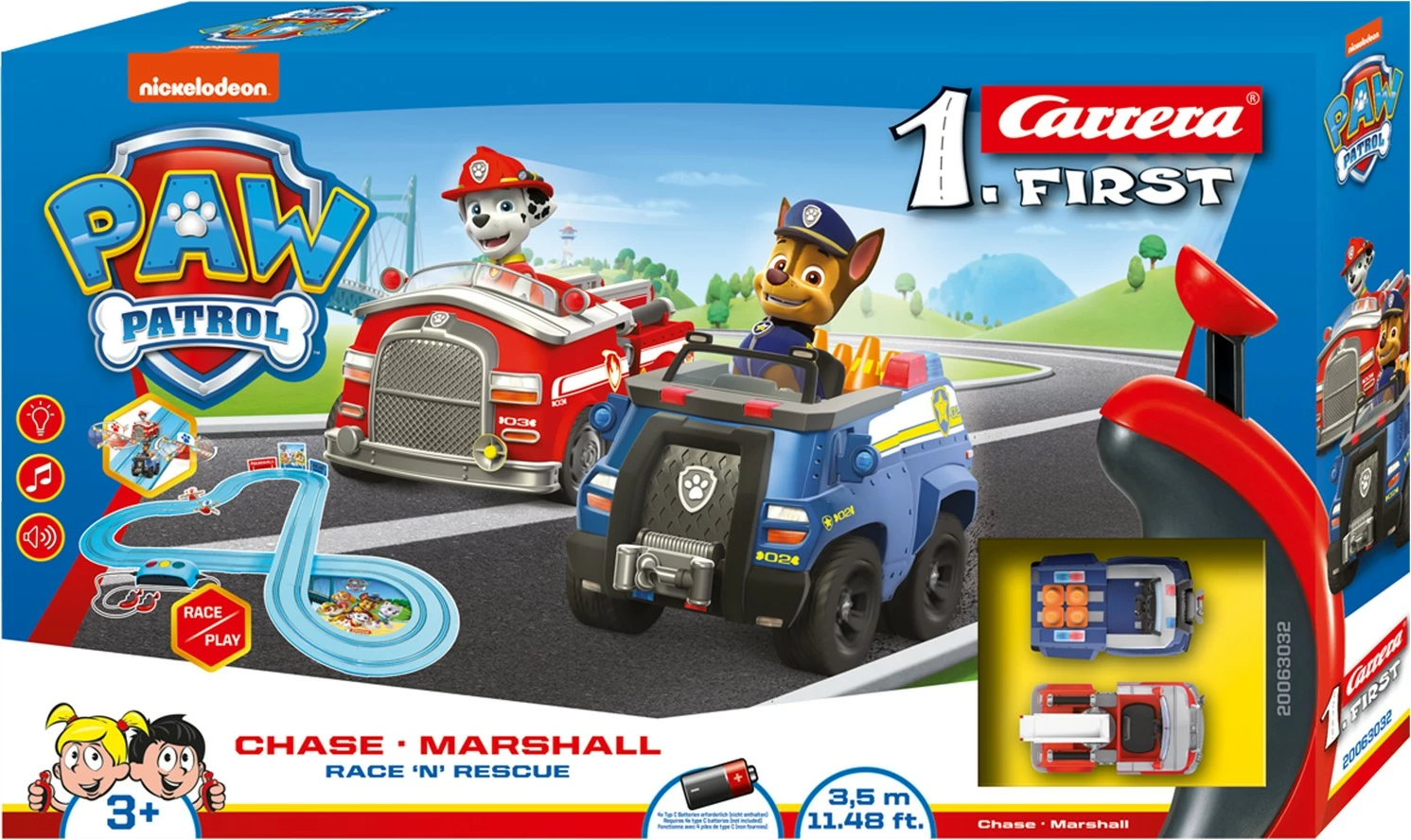 Set veturash Carrera RC Paw Patrol On the Track, plastikë, ngjyrë kaltër dhe e kuqe