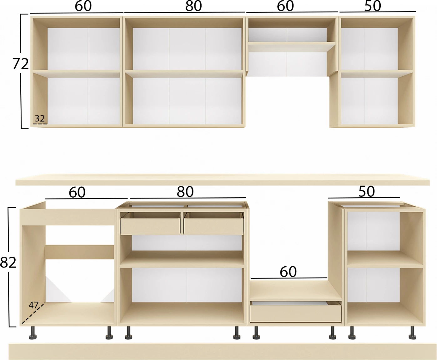 Kombo kuzhine MDF, gri e errët, sipërfaqe HPL e bardhë, 250x47x84,8H cm, FH2471.01