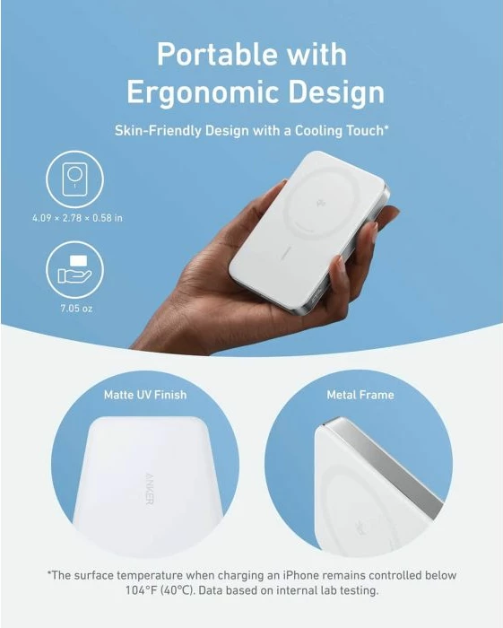 Power bank magnetik ANKER MagGo A1664H21 10000mAh, karikim pa kabllo Qi2 15W, USB-C 30W, Slim, i bardhë