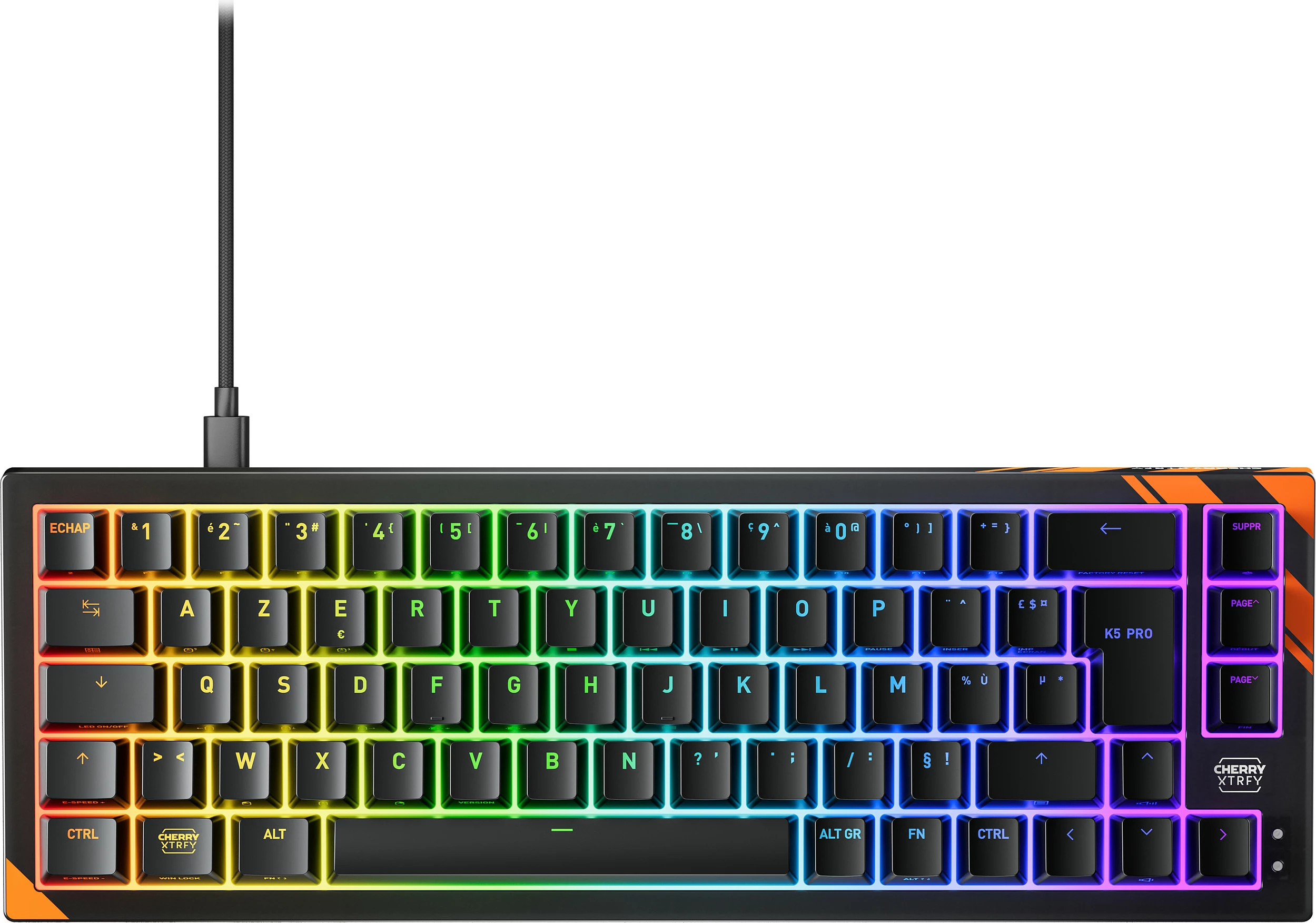 Tastierë Cherry K5 PRO TMR, 65%, USB, RGB, Hot-swap, AZERTY (FR), Zi/Portokalli