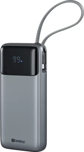 Powerbank Sandberg All-in1 20000mAh PD 67W me kabllo USB-C të integruar, gri