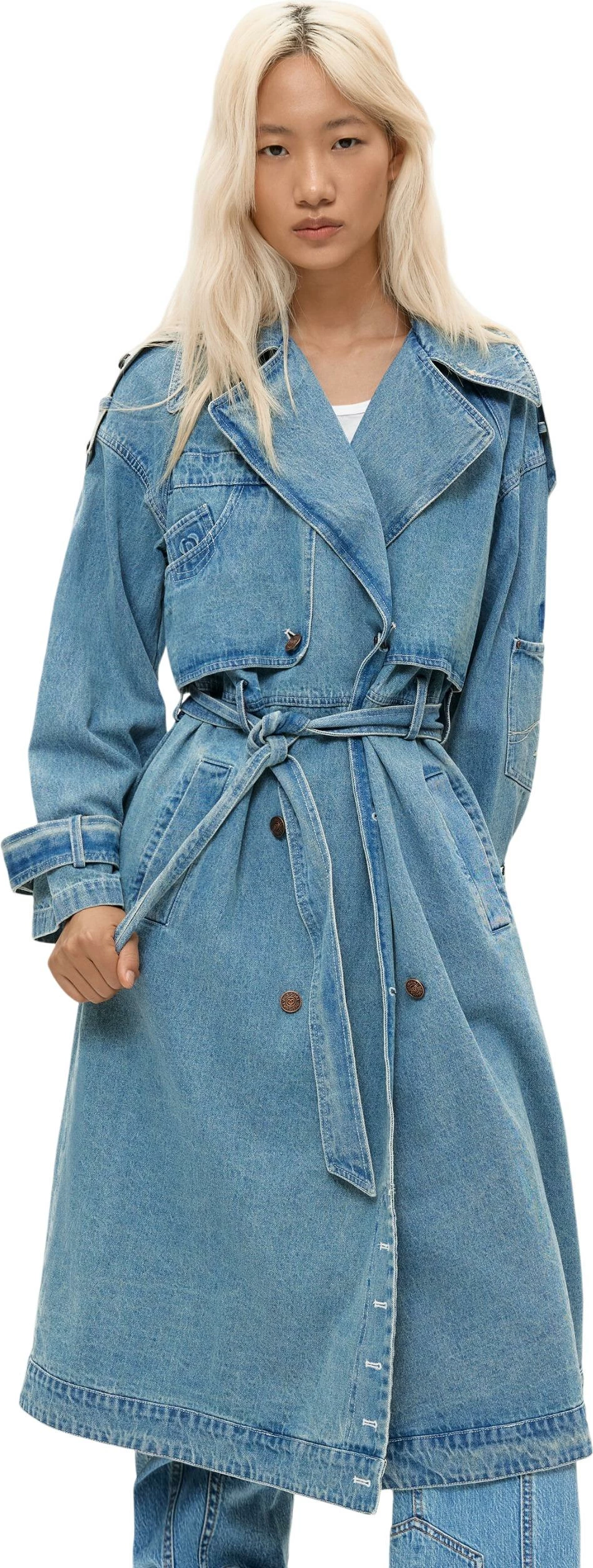 Pallto trench për femra Desigual CHAQ_GRESIL 26WWED01, denim e çelët [Madhësia: S]