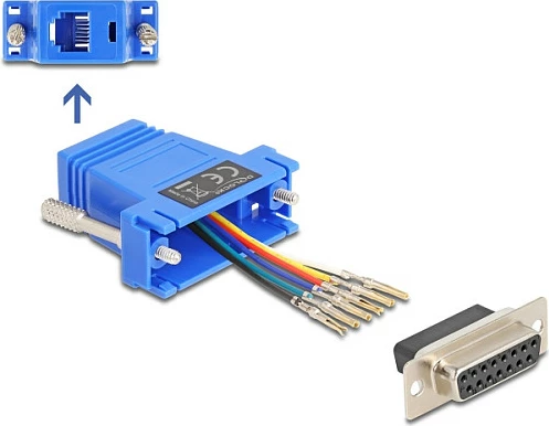 Adapter DeLOCK D-Sub 15 në RJ12, femër-femër, kit montimi, blu