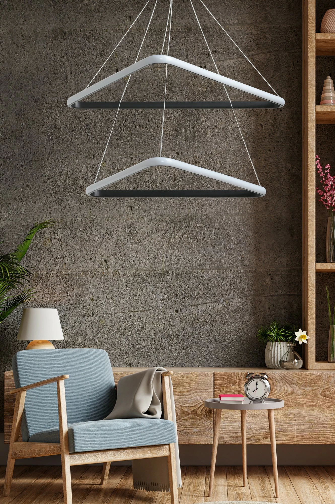 Llambadar Opviq, set Duple Triangle, trup i zi, dritë e bardhë
