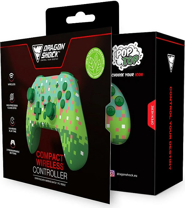 Gamepad DragonShock PopTop, Wireless Bluetooth, për Nintendo Switch/PC, 550mAh, jeshil