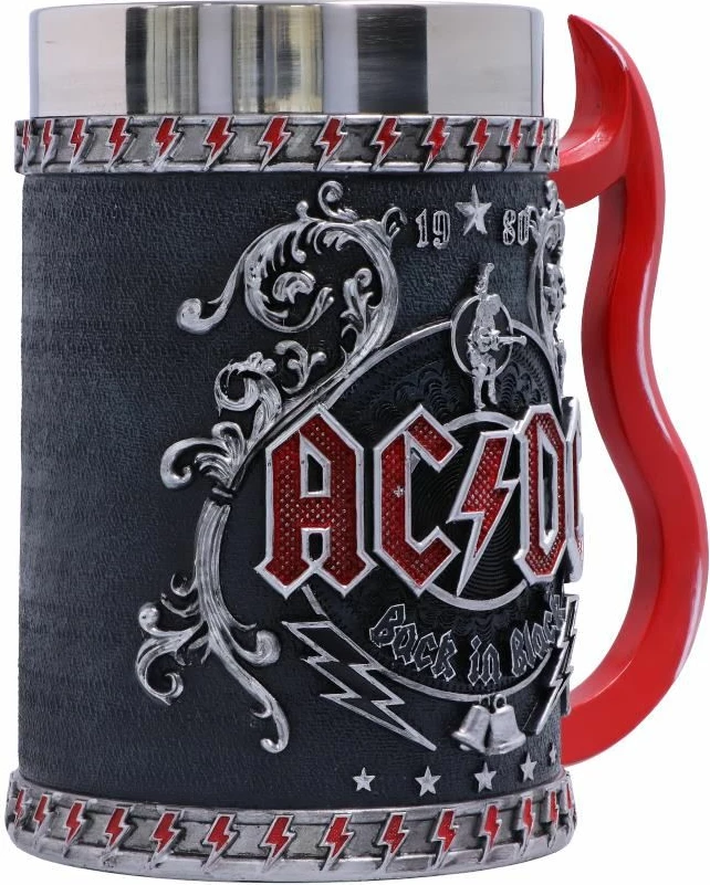 Kupa (tankard) Nemesis Now AC/DC Back in Black, rezinë me insert çelik inox, dorezë kitarë, e zezë/kuqe