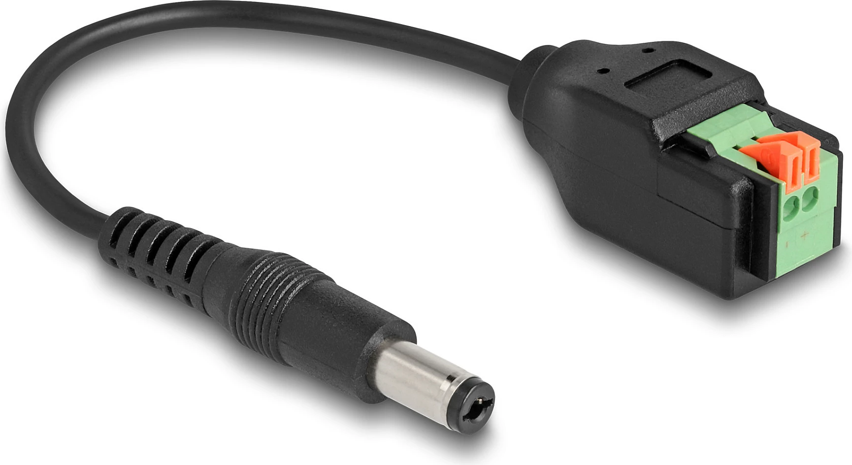 Kabllo DC DeLOCK 5.5 x 2.1 mm në terminal bllok 2-pin, 15 cm, e zezë/jeshile