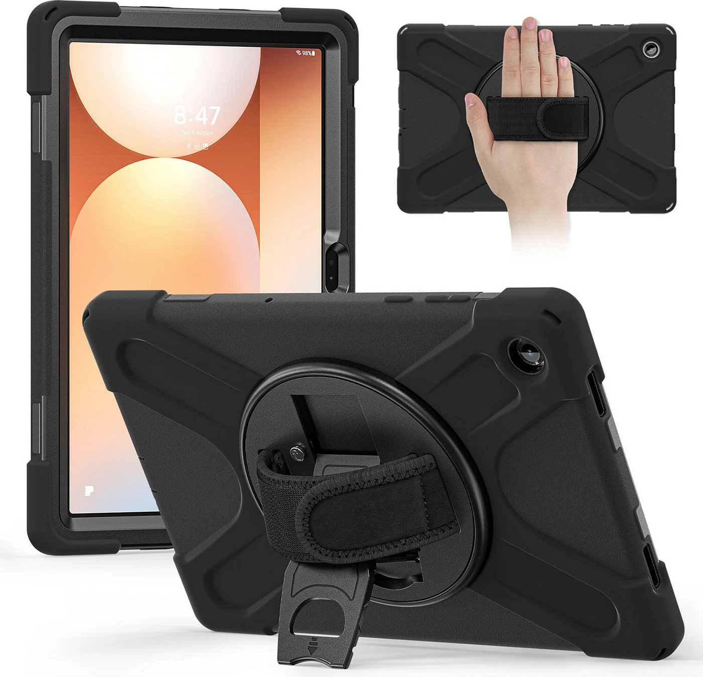 Mbështjellës rugged 4smarts Grip për Samsung Galaxy Tab A11, 8.7", me rrip dore dhe stand, i zi