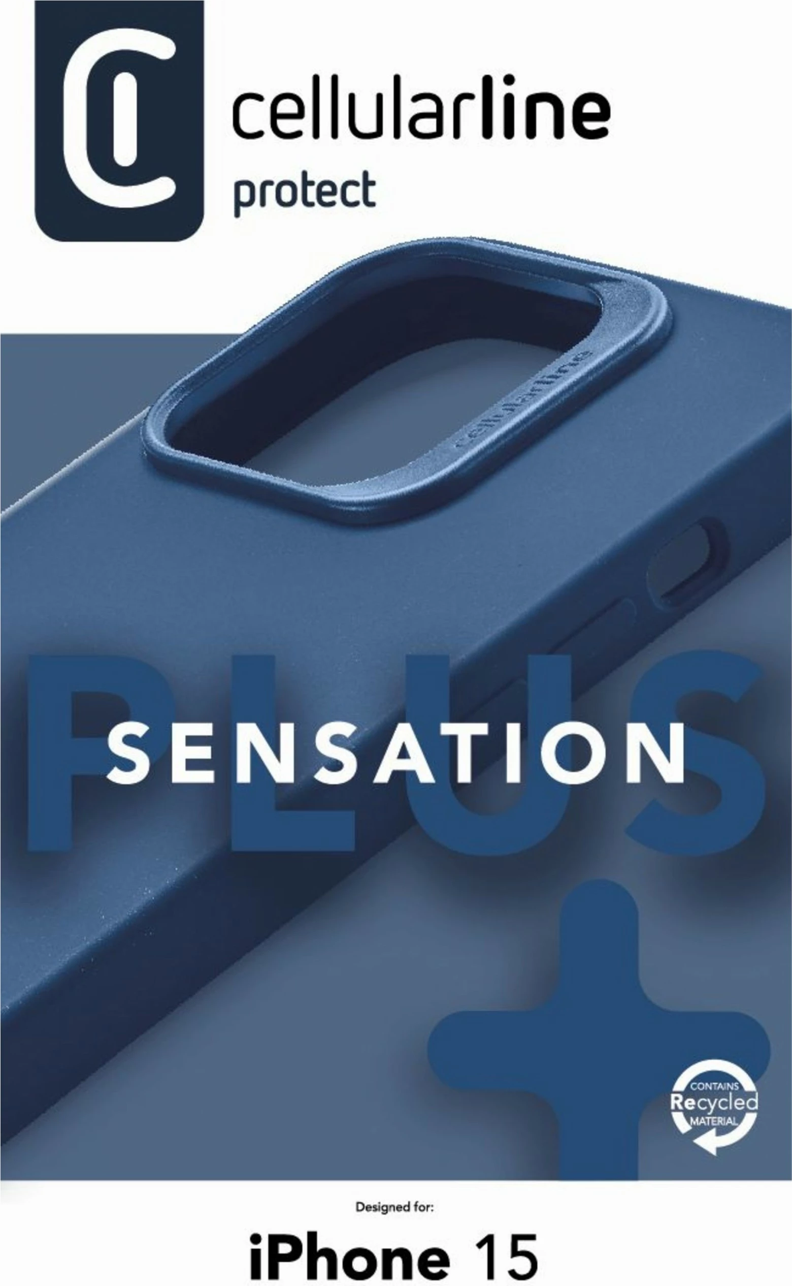 Mbështjellës Cellular Line Sensation+ për iPhone 15, silikon, 6.1", kaltër