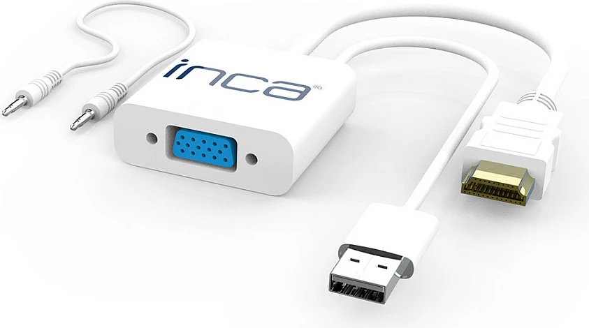 Adapter INCA IVTH-01 HDMI në VGA, me USB dhe kabllo audio, i bardhë