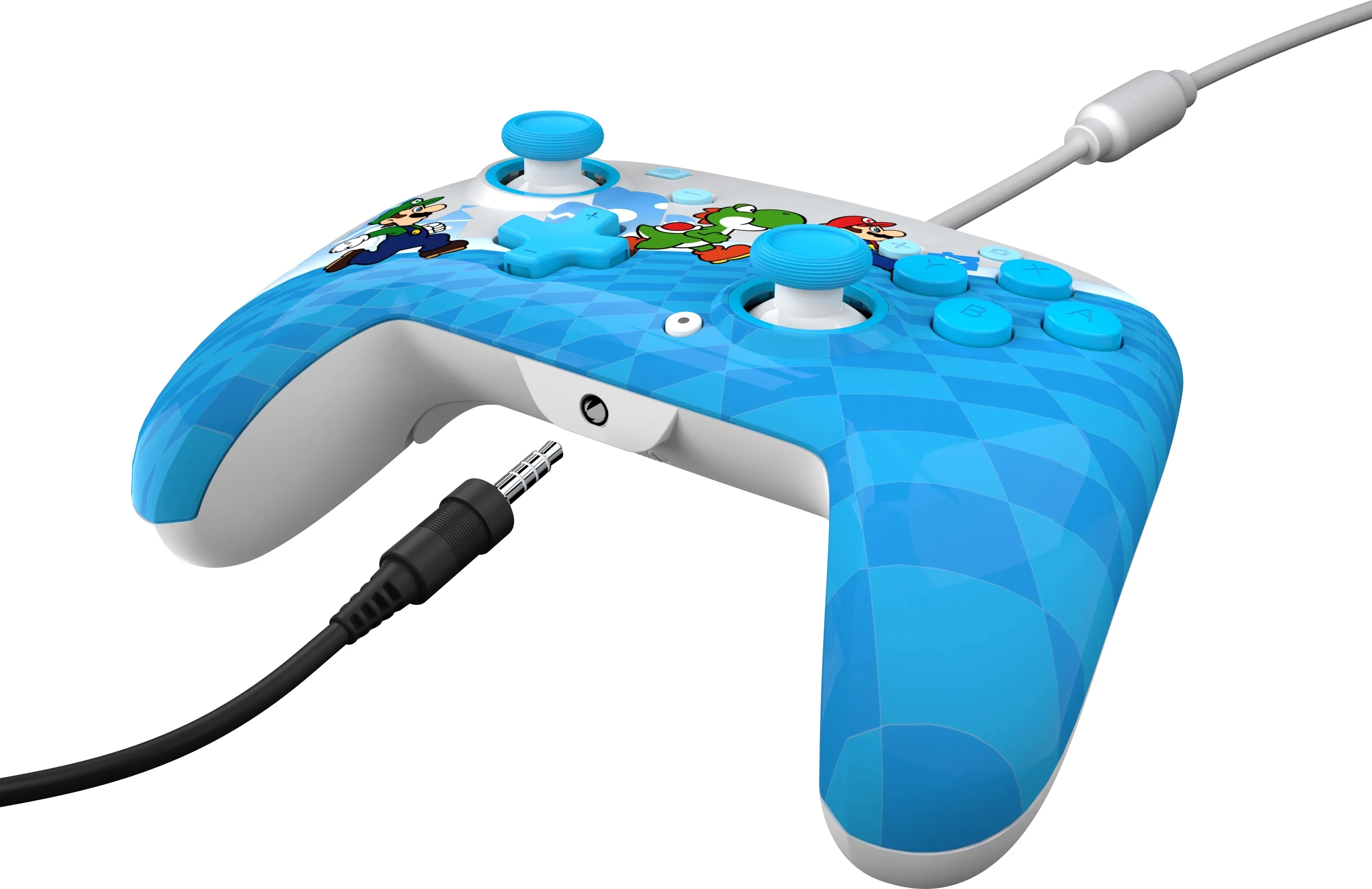 Kontroller i kablluar PDP Rematch Mario Escape për Nintendo Switch/Switch 2, audio 3.5mm, butona të programueshëm, blu/bardhë
