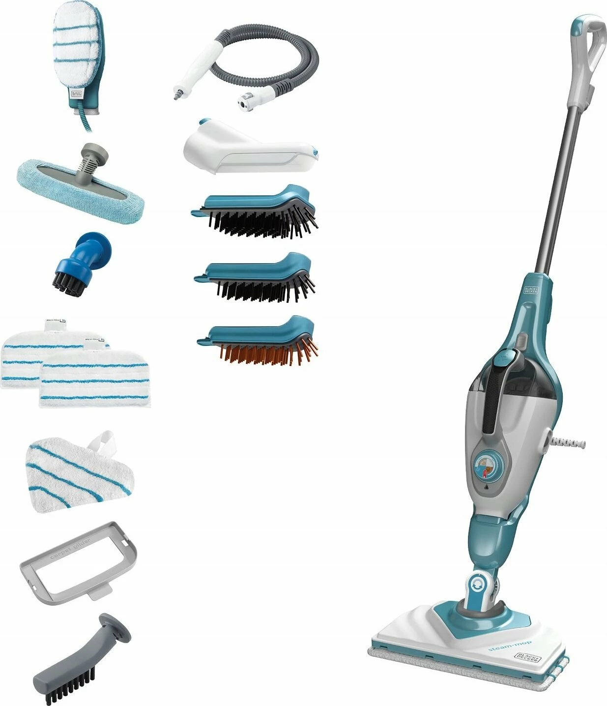 Fshirëse me avull Black+Decker BHSM1610DSM 1600W, rezervuar 0.5L, kabllo 8m, e bardhë, set aksesorësh