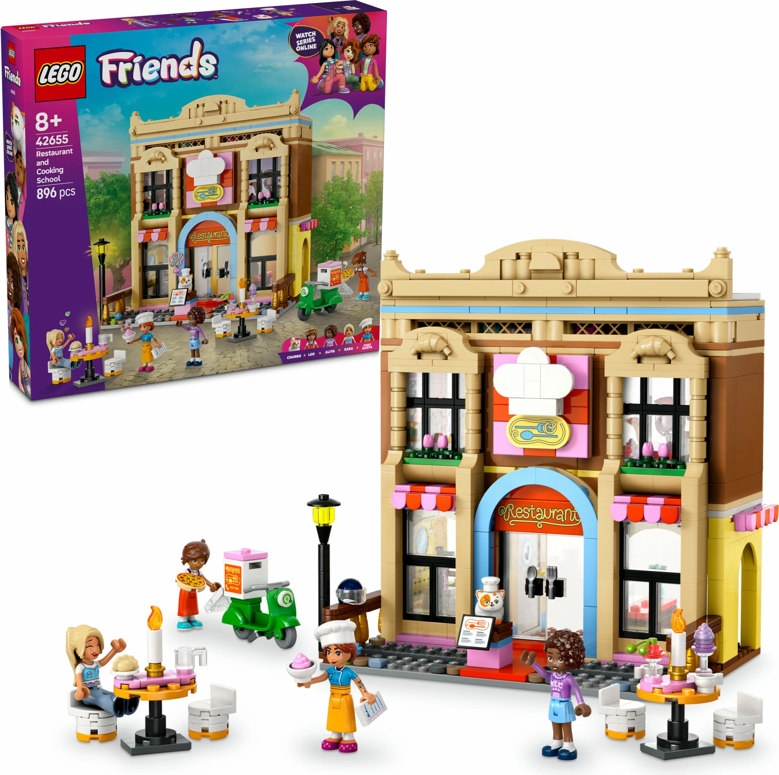 Set ndërtimi LEGO Friends 42655, restorant dhe shkollë gatimi, 896 pjesë, shumëngjyrësh