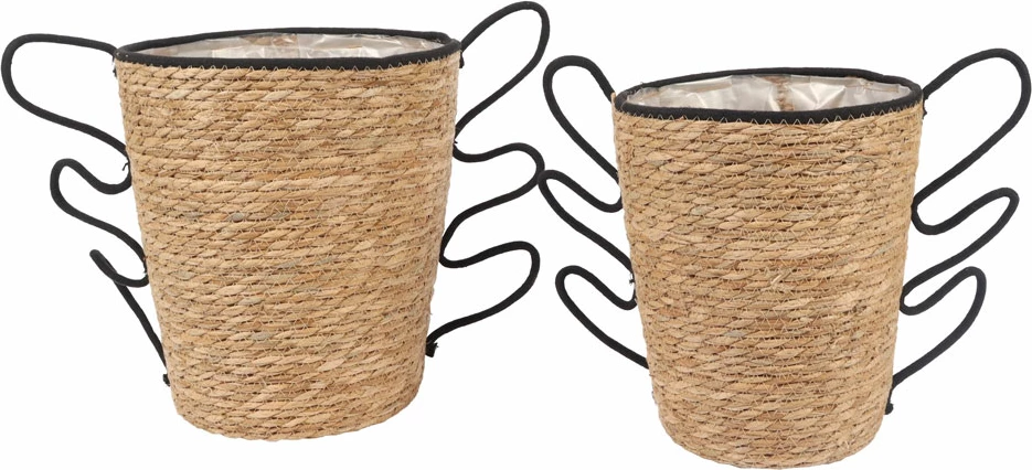 Set shporta Aelia, 2 copë, kashtë deti, natyrale/zezë, 30x30x34 cm