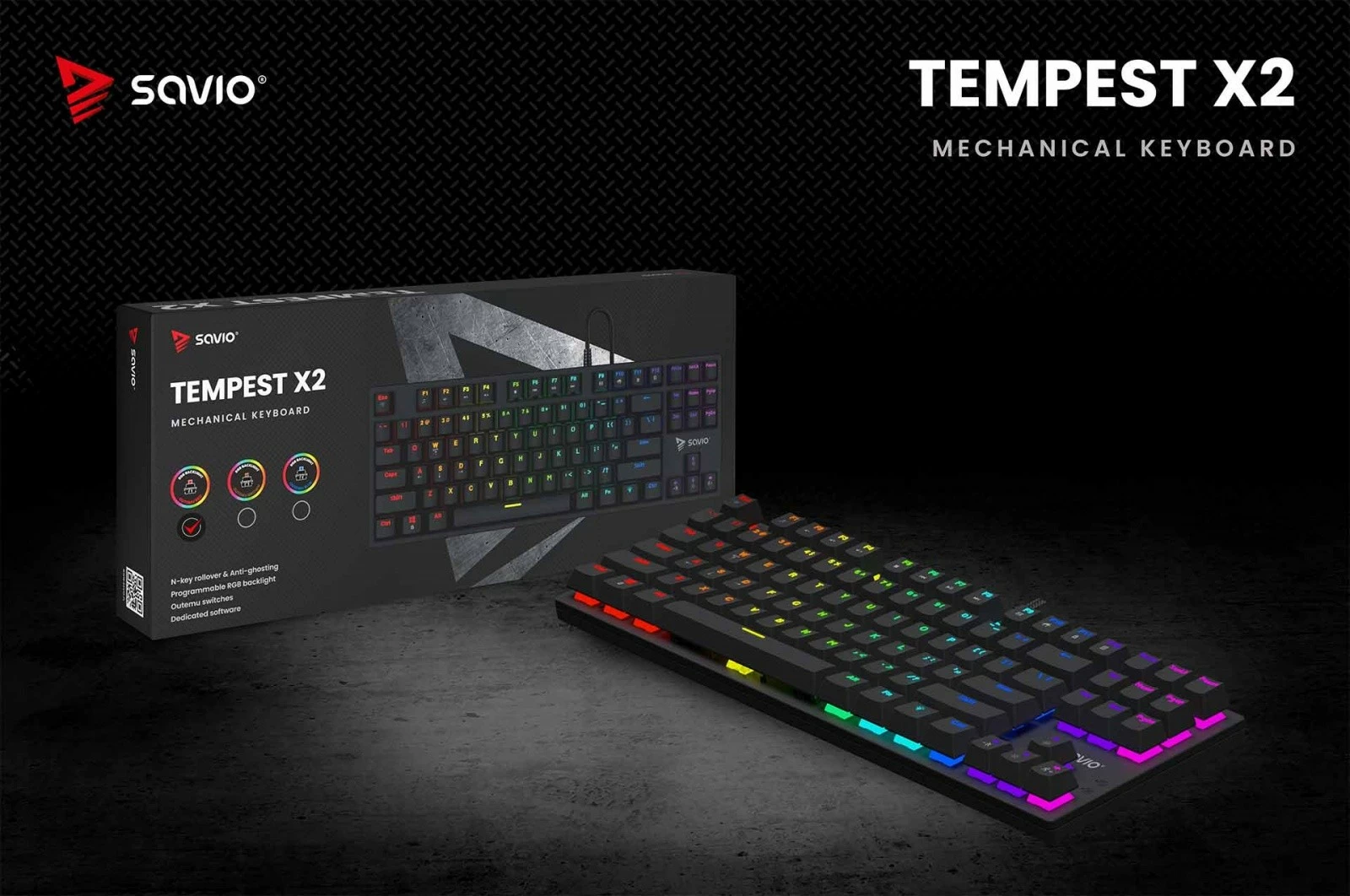 Tastierë mekanike Savio Tempest X2, Outemu Red, RGB, me kabllo, e zezë