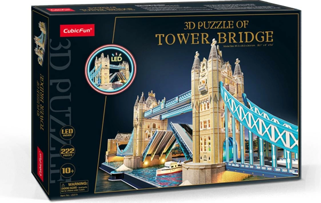 Puzzle 3D Cubic Fun Tower Bridge me LED, 222 pjesë