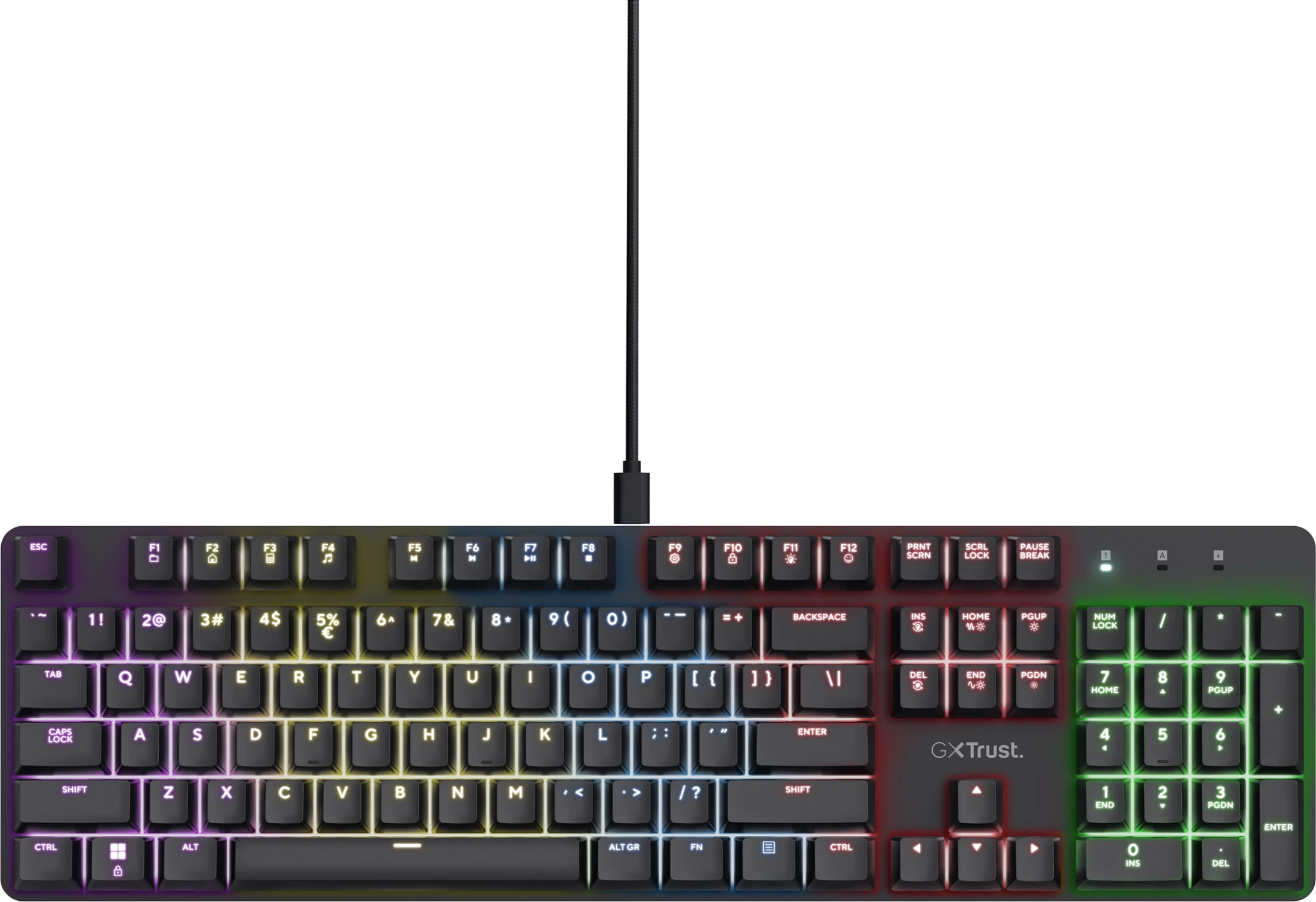 Tastierë mekanike Trust GXT 871 Zora, full-size 100%, USB, RGB, layout gjerman, e zezë