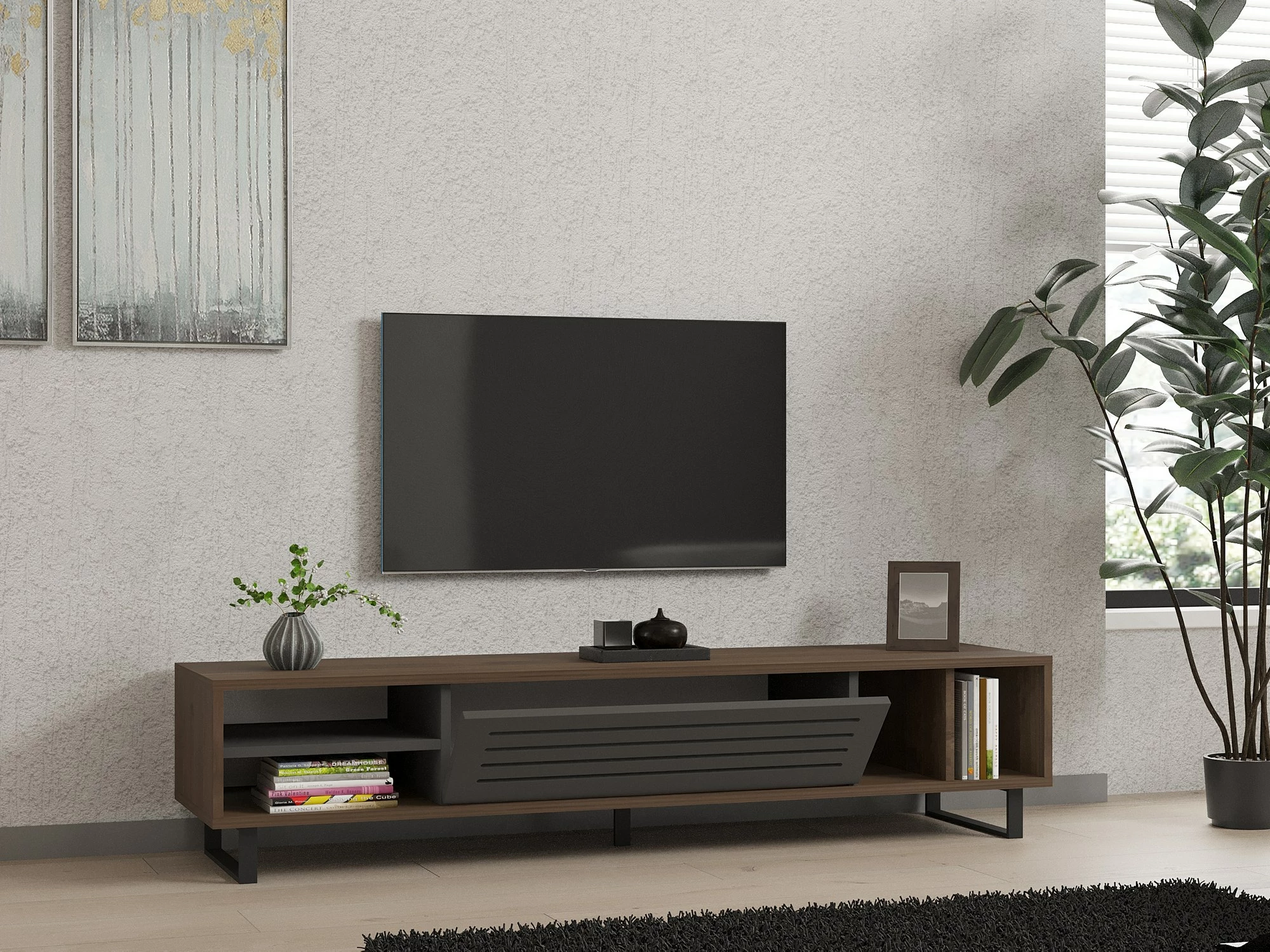 Komodë TV Skye Decor, ngjyrë arrë, antracit
