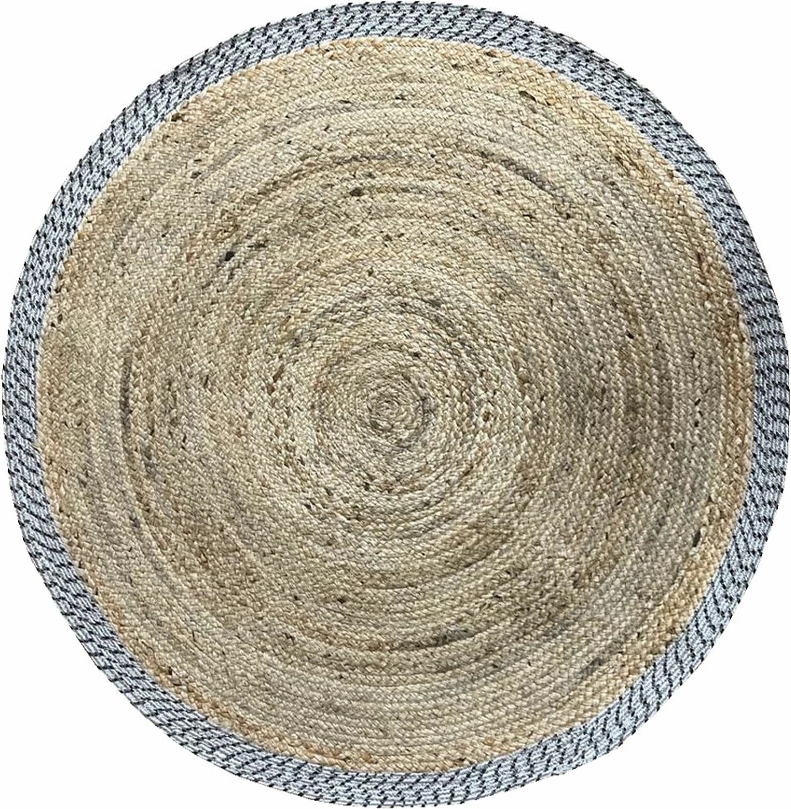 Qilim i rrumbullakët INES, pambuk dhe jute, natyral-gri, 150x150cm