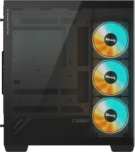Kasë GIGABYTE C500 Panoramic Stealth Ice GB-C500P ST ATX midi tower, tempered glass, 4x ARGB fans, USB-C USB 3.2 Gen2, e zezë