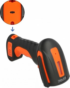 Skaner barkodesh DeLOCK Industrial 1D/2D, Bluetooth/2.4GHz/USB, 1800mAh, i zi/portokalli