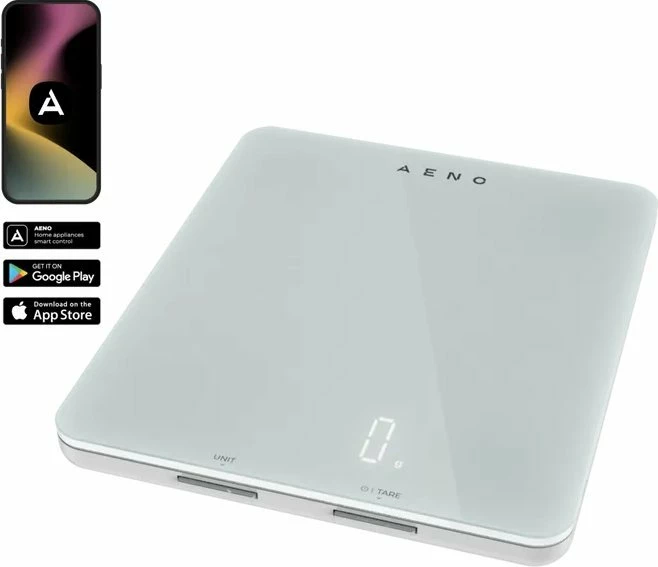 Peshore kuzhine smart Bluetooth Aeno KS1S 8 kg / 1 g, e bardhë, me 3 bateri AAA