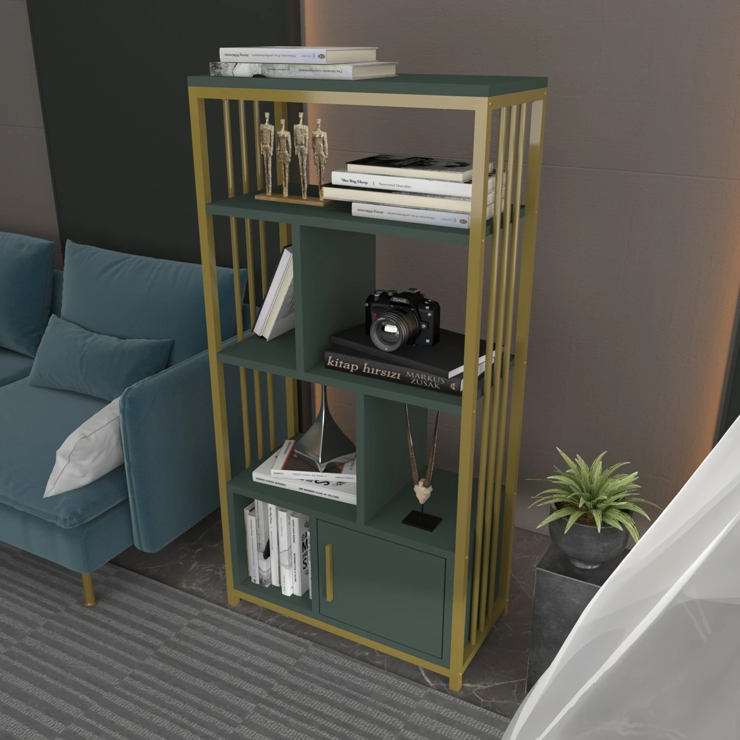 Raft librash Hanah Home, Valero, ngjyrë e gjelbër dhe ari