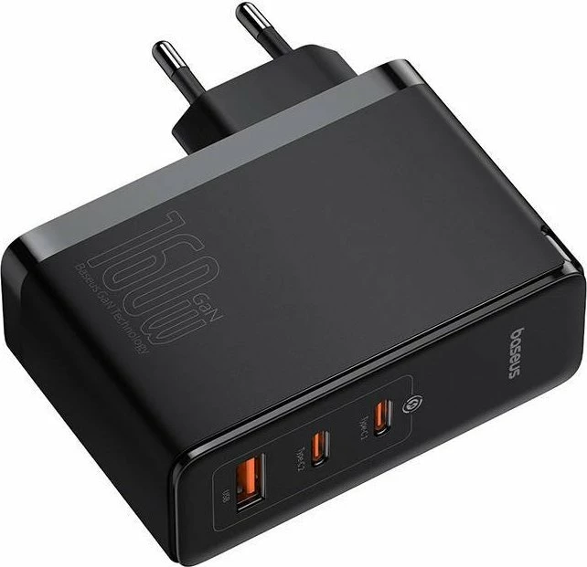 Karikues rrjeti Baseus GaN5 Pro CCGANG160CE 160W 2xUSB-C + USB-A me kabllo USB-C në USB-C 1m, i zi