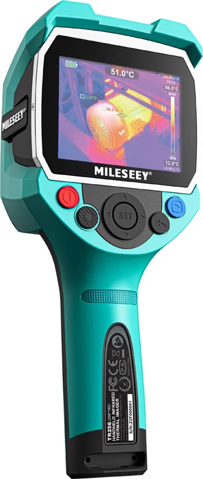 Kamerë termike Mileseey TR256C, 256×192, Wi‑Fi, GPS, laser distancues, ekran 3.5", -20°C–550°C, set me çantë, tirkiz