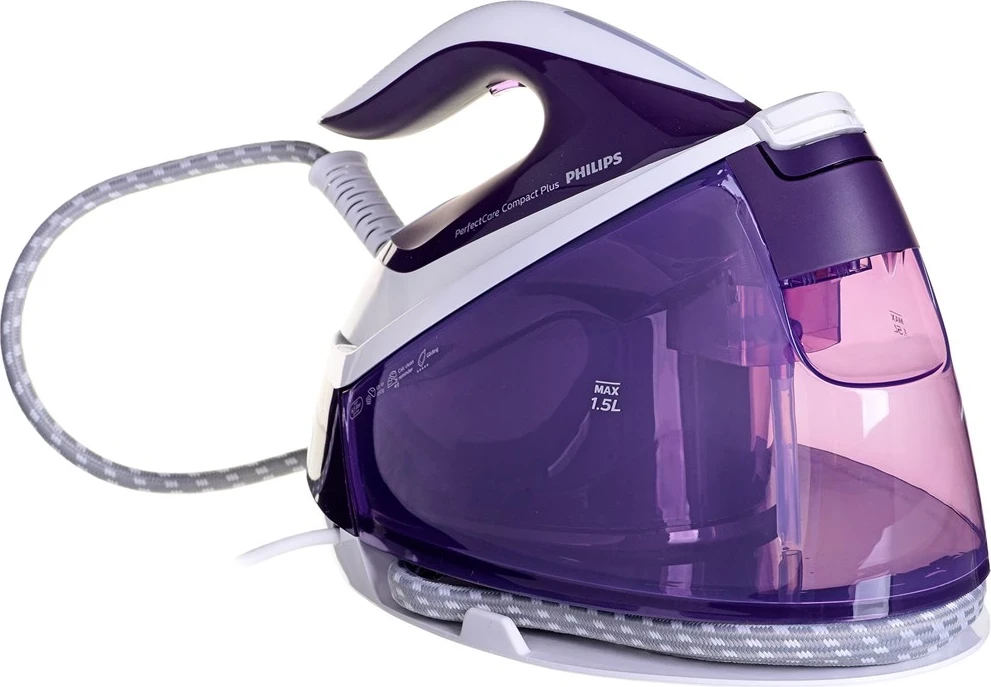 Hekur për hekurosje me mbajtëse Philips PerfectCare Compact Plus GC7933/30, 2400W, i vjollcë