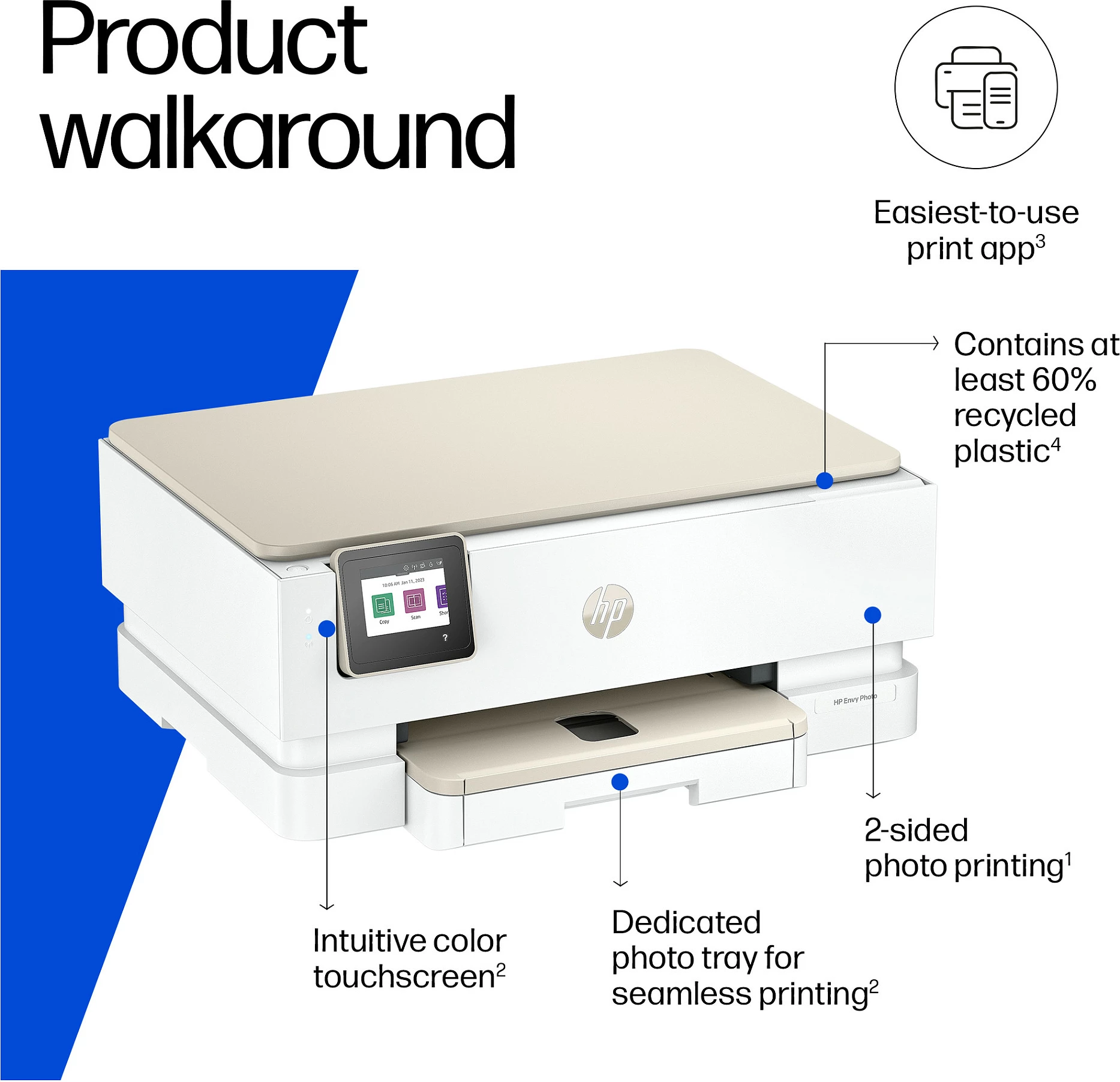 Printer multifunksional HP ENVY Photo 7230, wireless, inkjet me ngjyra, ADF 35 fletë, Light Portobello